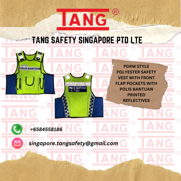 Protection Pdrm PDRM STYLE POLYESTER SAFETY VEST WITH FRONT FLAP POCKETS WITH POLIS ...